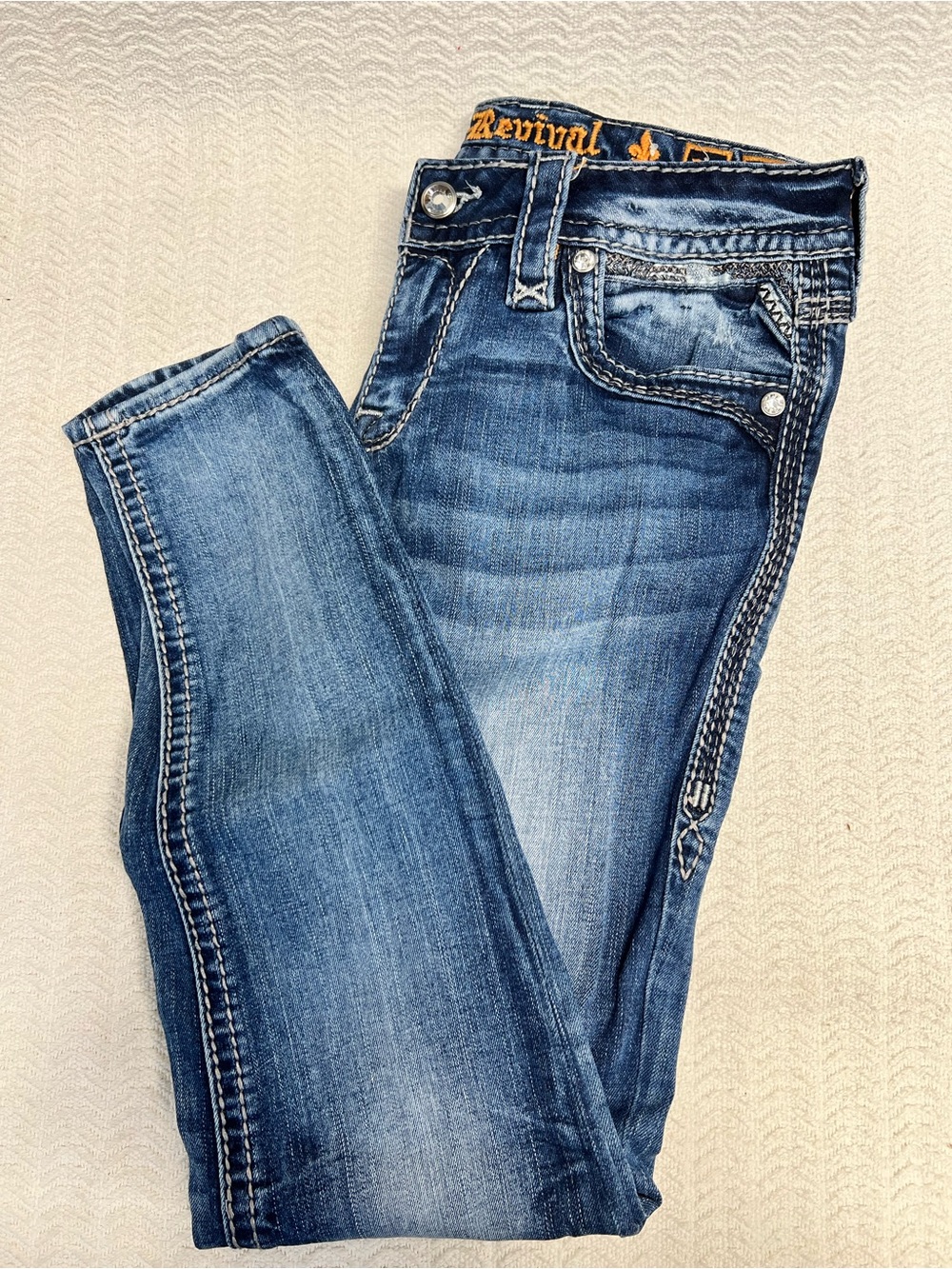 rock revival / blue ankle skinny jeans size 28